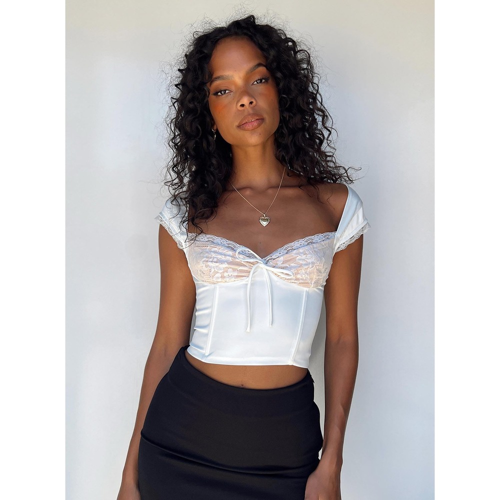 Princess Polly Fairy Lace Bustier Crop Top Tie Front Sleeveless‎ White Size 2